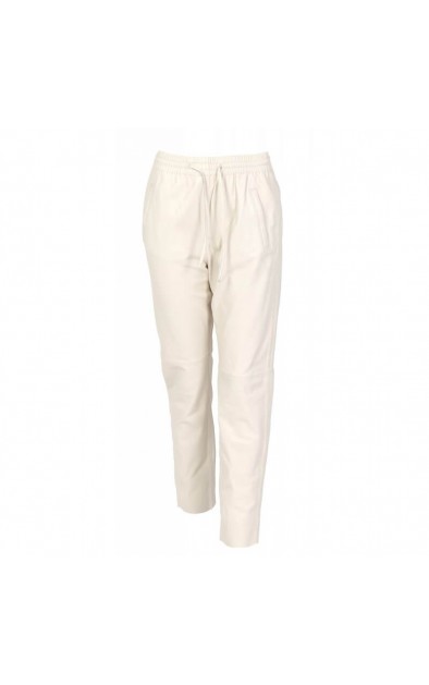 WHITE LEATHER JOGGERS PANTS