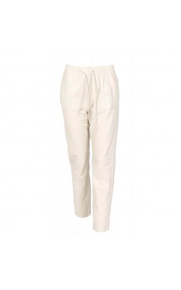 WHITE LEATHER JOGGERS PANTS