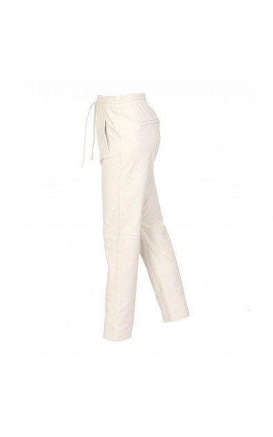 WHITE LEATHER JOGGERS PANTS