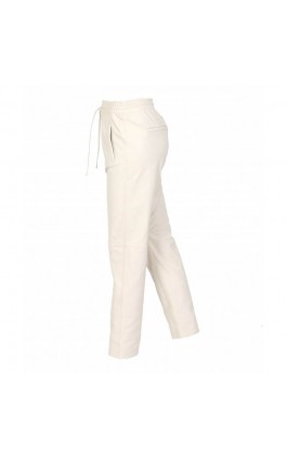 WHITE LEATHER JOGGERS PANTS